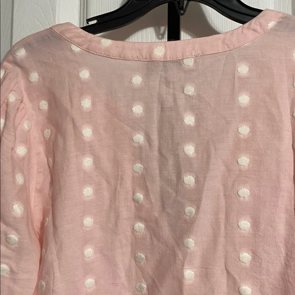 LOFT Pink & white cotton blend Dot Pullover Blouse top shirt size LARGE - Picture 7 of 11